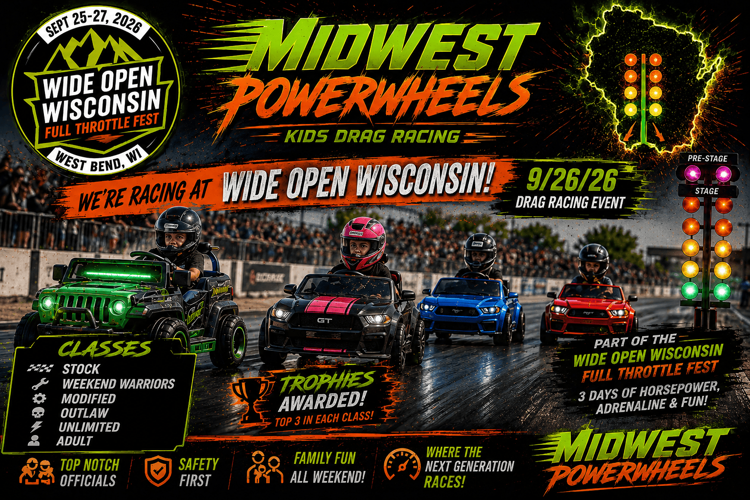 Midwest Powerwheels Kids Drag Racing at Wide Open Wisconsin