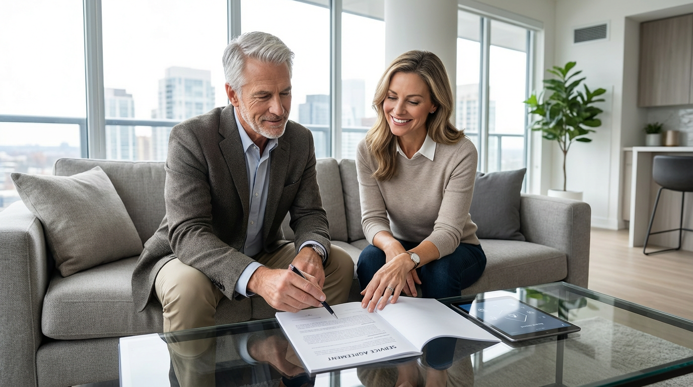 Property manager reviewing Akron MDU Internet Provider service agreement with residents