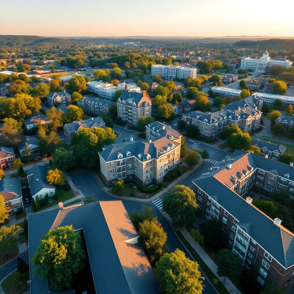 Aerial view of Chapel Hill showing UNC campus and surrounding student housing neighborhoods