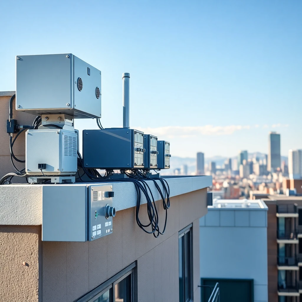 Modern Denver apartment building with high-speed fiber internet infrastructure visible on rooftop