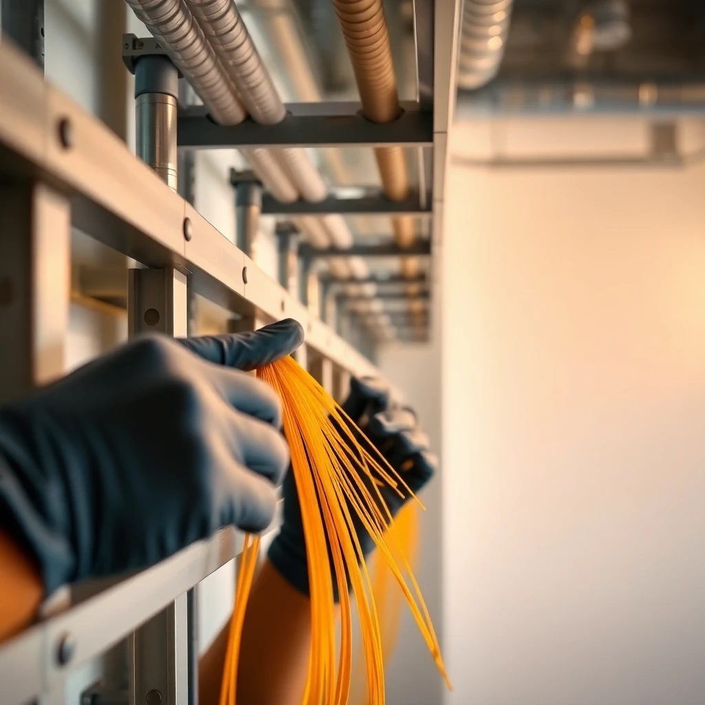 Modern Los Angeles apartment building with fiber optic internet infrastructure installation