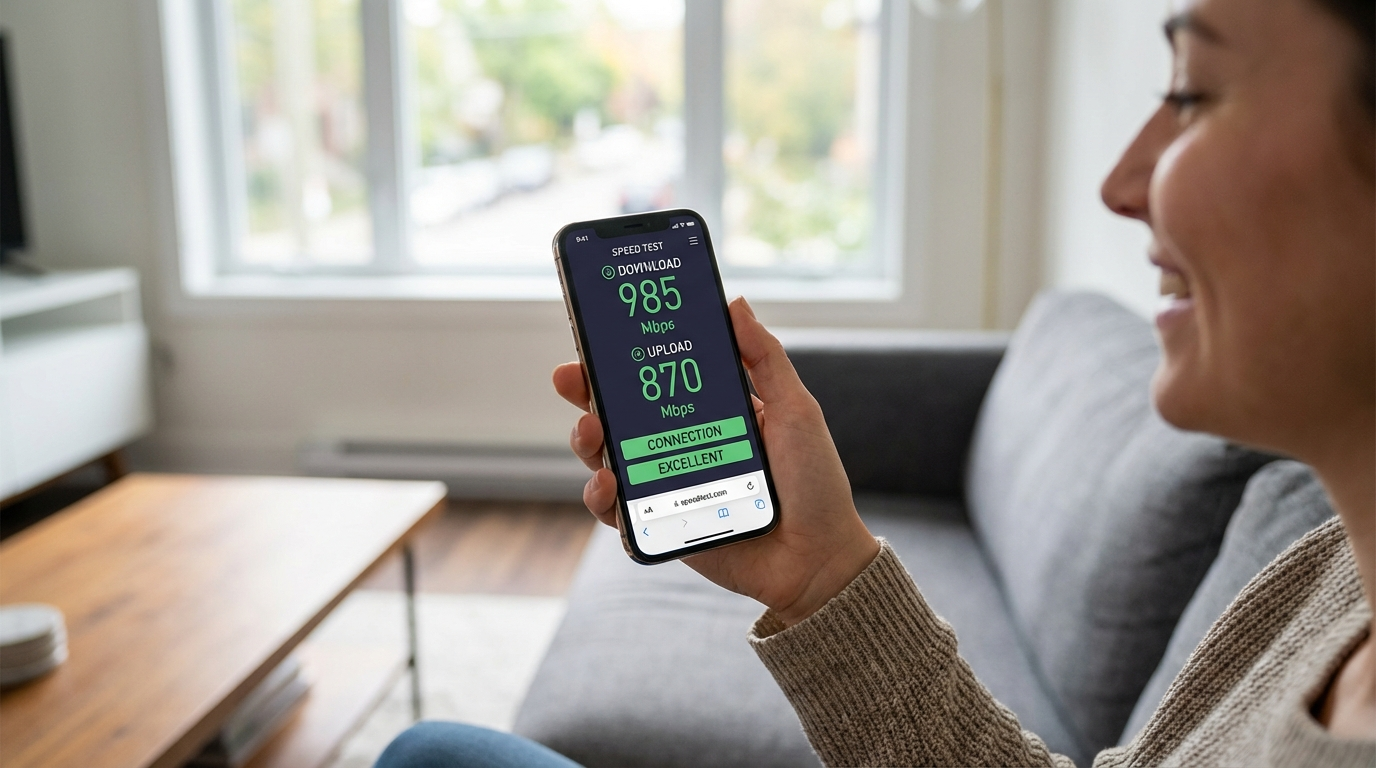 Speed test results showing gigabit internet performance in Spartanburg apartment unit after MDU installation