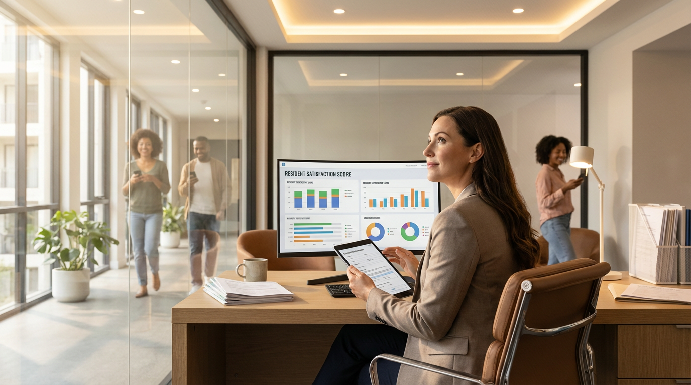 Property manager reviewing Toledo MDU Internet Provider contract with resident satisfaction data