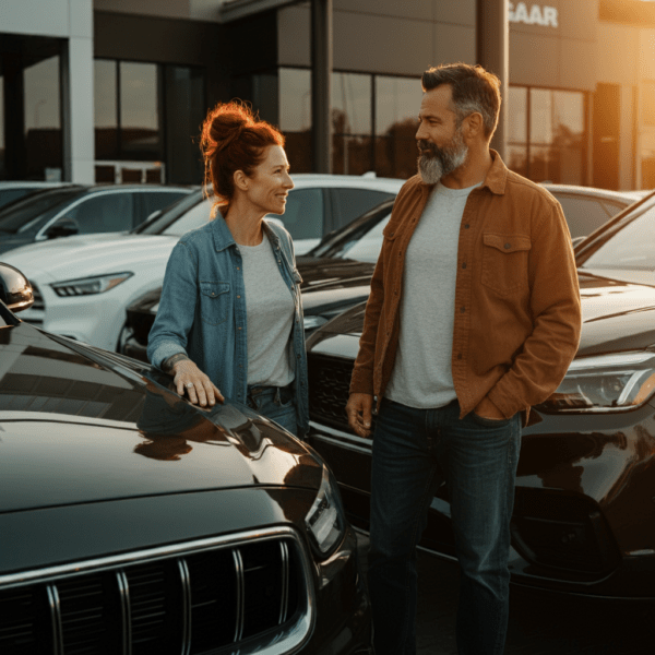Auto Shoppers Looking Over New Suv'S