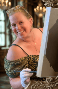 Heidi painting in a romantic fairytale ballroom