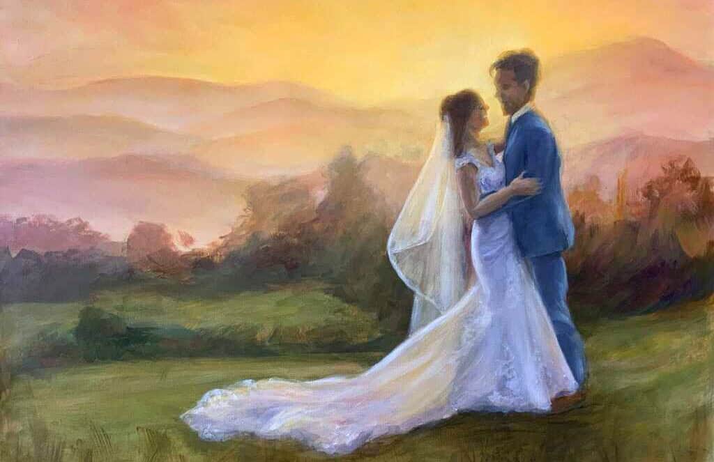 Beautiful live wedding portrait of a San Diego couple at sunset by Heidi Neilson