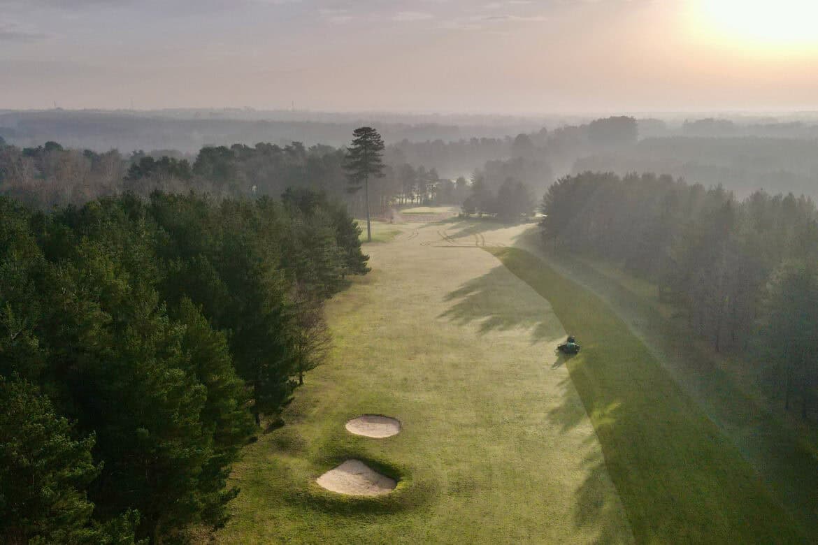 Fairway mowing at dawn - image by David Ball at Thetford Golf Club