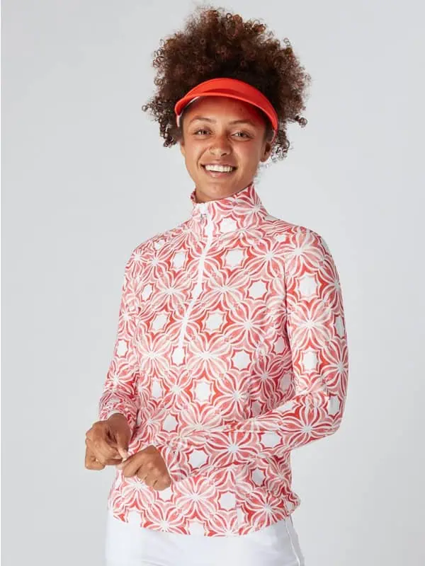 Swing Out Sister Ladies Geo Print Zip-Neck Mid-Layer Top