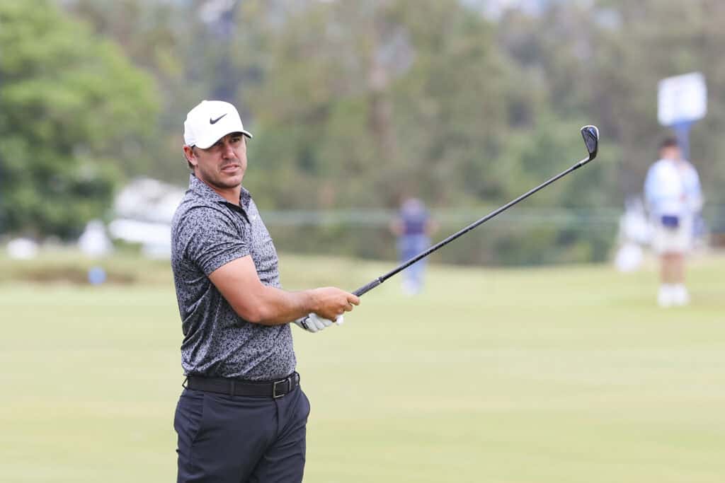 Brooks Koepka watches a shot from the first fairway during a practice round of the 2023 U.S. Open at The Los Angeles Country Club in Los Angeles, Calif. on Monday, June 12, 2023. (Jeff Haynes/USGA)