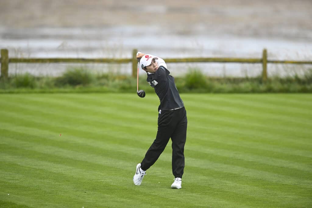 Hyo Joo Kim tees off on the 18th hole during the first round of the 2023 U.S. Women's Open at Pebble Beach Golf Links in Pebble Beach, Calif. on Thursday, July 6, 2023. (Kathryn Riley/USGA)