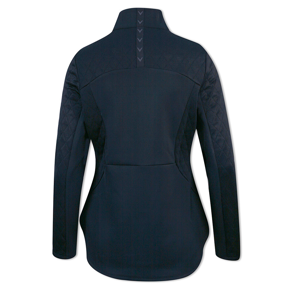 Long Sleeve Quilted Knit Stretch Zip Neck Top in Peacoat