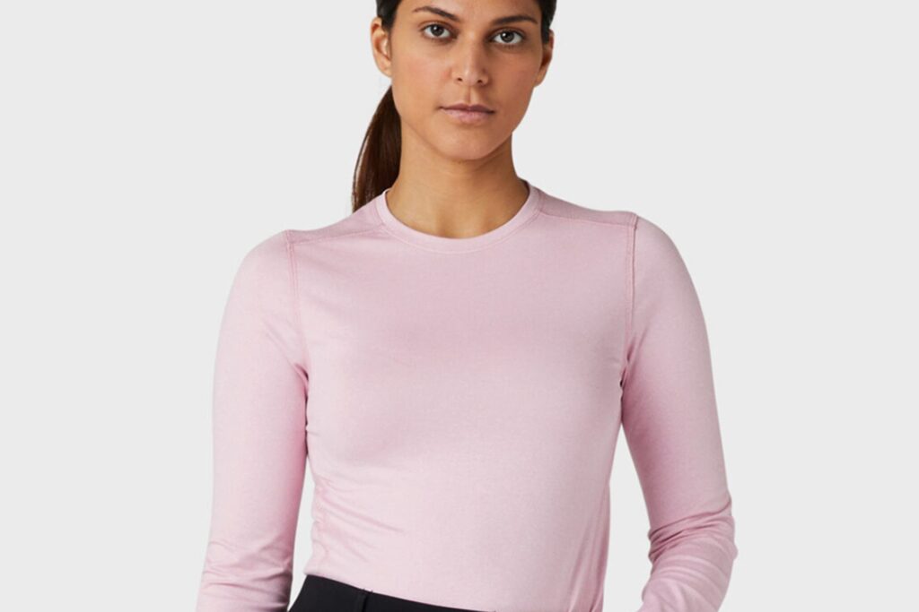 Long Sleeve Crew Neck Base Layer in Pink Nectar Heather
