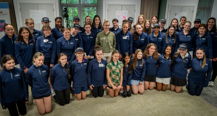 Charley Hull with participants at the Girls Leadership Academy, The Belfry.