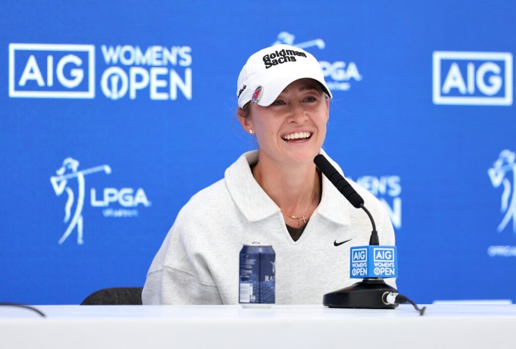 Nellie Korda at a press conference 