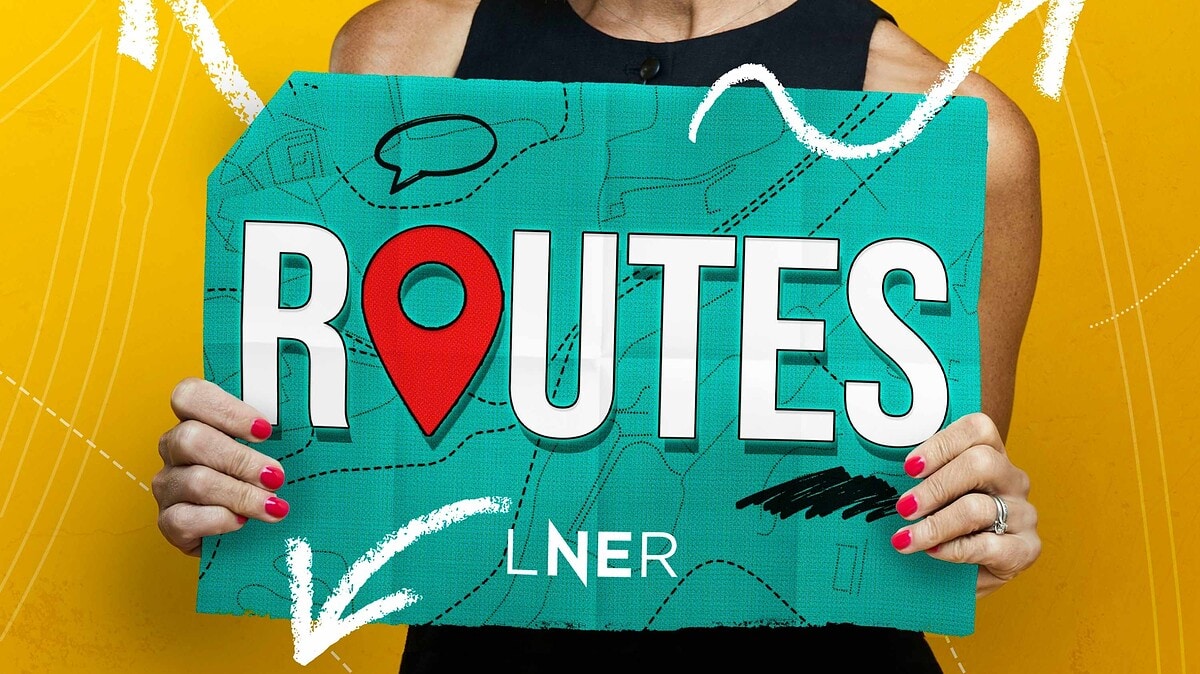 Jenni Falconer showing her ROUTES podcast logo