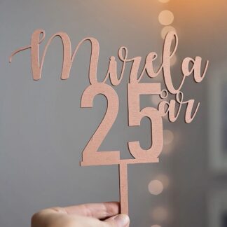 Caketopper trä - Två rader valfri text