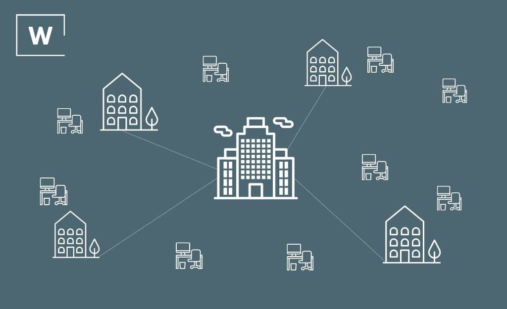 an illustration of how satellite offices are providing flexibility and security for the modern workforce.