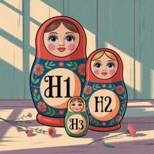 Russian nesting dolls, illustrate the concept of headlines that nest inside of each other