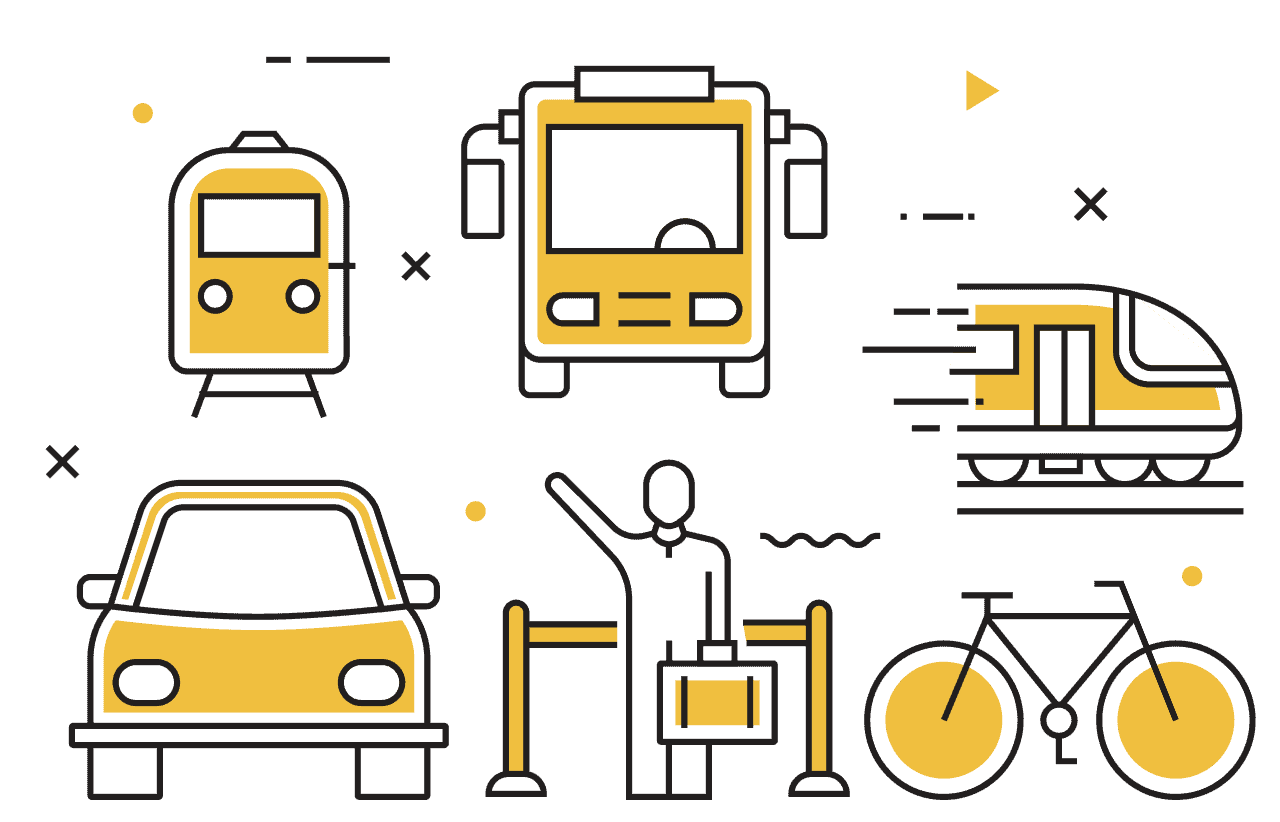 Illustration of ways to commute downtown West Palm Beach, Florida