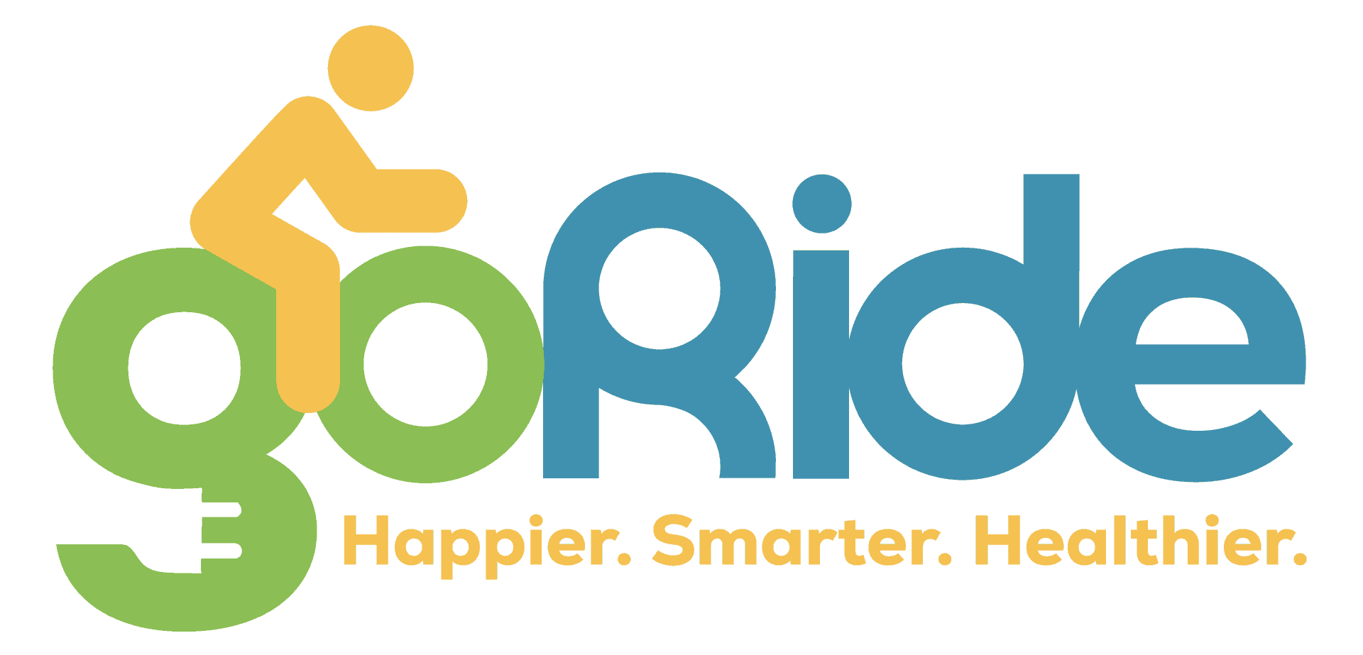 GoRide logo with a cyclist icon and the tagline Happier, Smarter, Healthier.