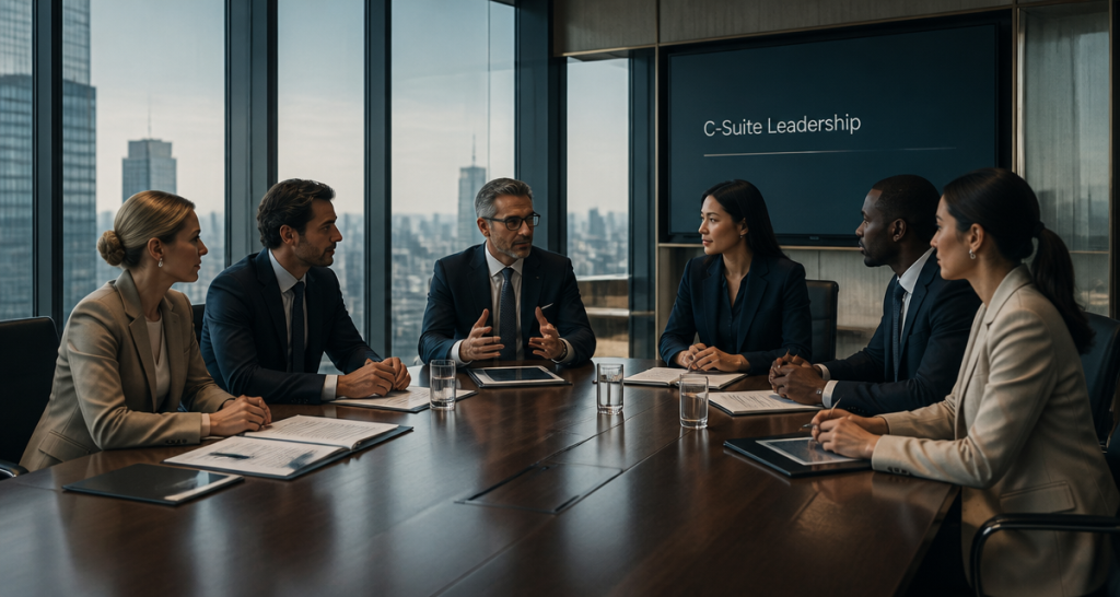 c-level réunion dirigeants salle de conseil