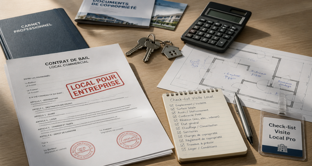Local pour entreprise : contrat et clés sur bureau