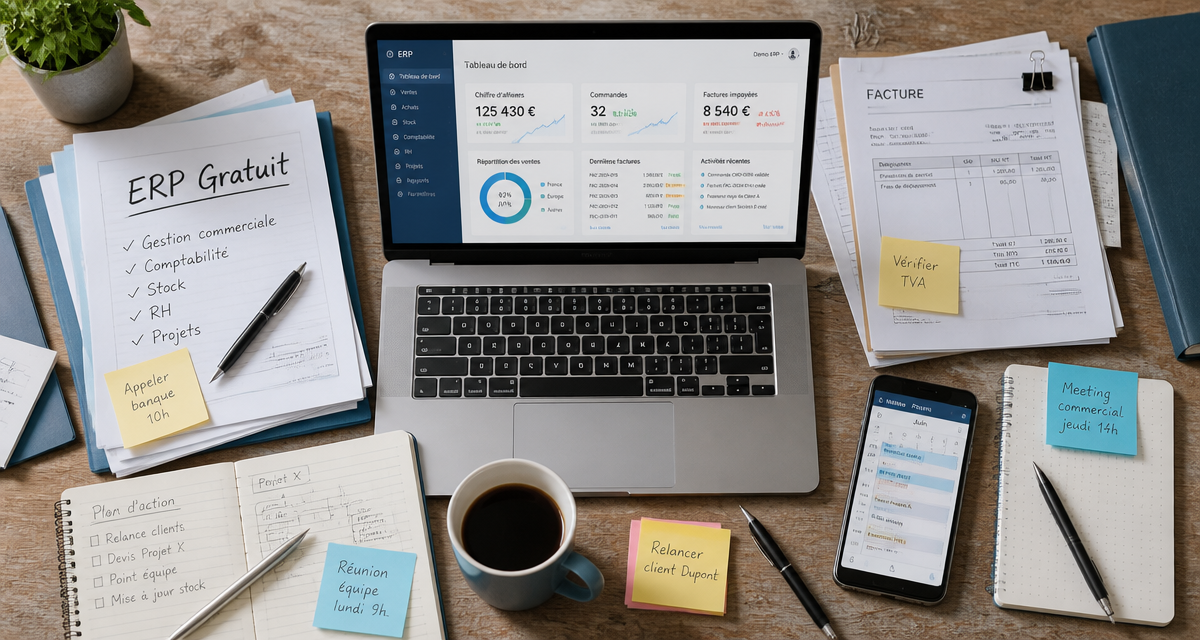 logiciel erp gratuit sur bureau moderne