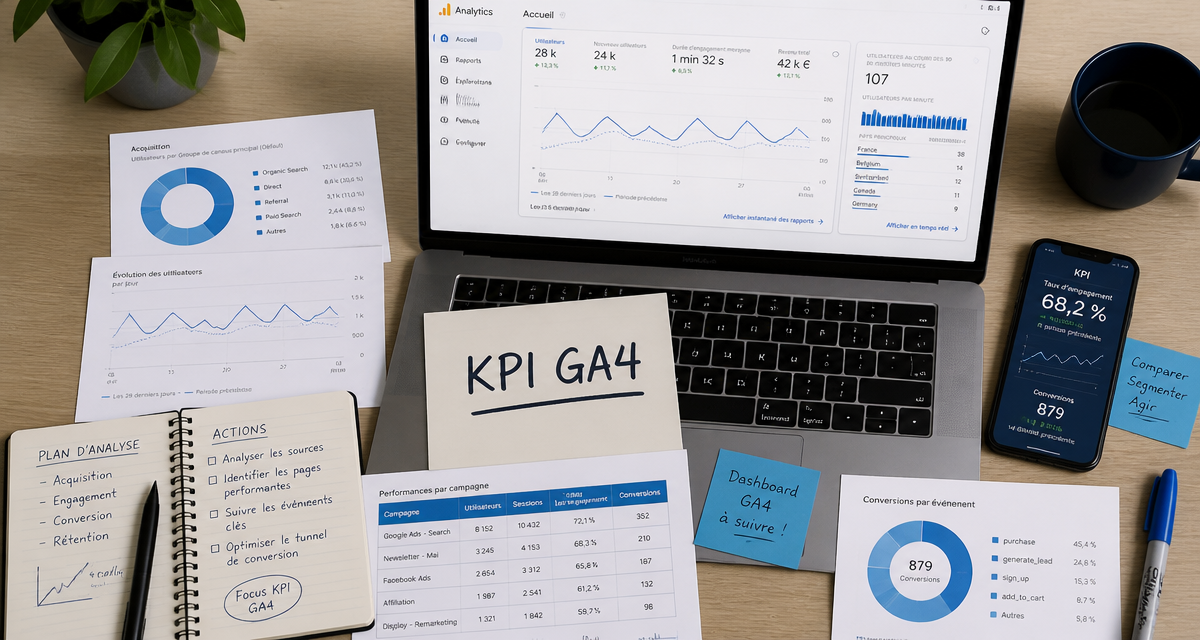 website kpi google analytics sur bureau moderne