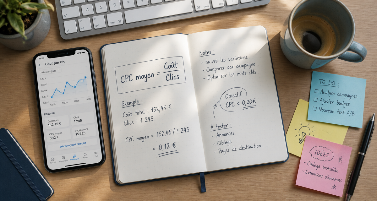 cpc marketing calcul coût par clic sur bureau moderne