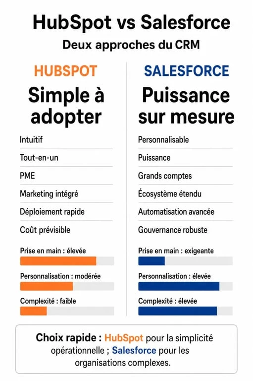 Infographie comparative HubSpot vs Salesforce : choisir le bon CRM pour son entreprise