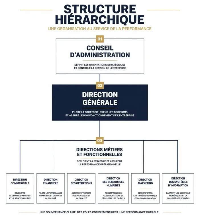 Schéma de l'organisation de la direction dans une entreprise