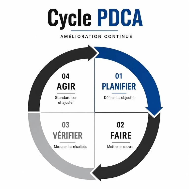 Schéma du cycle PDCA pour la démarche qualité en entreprise