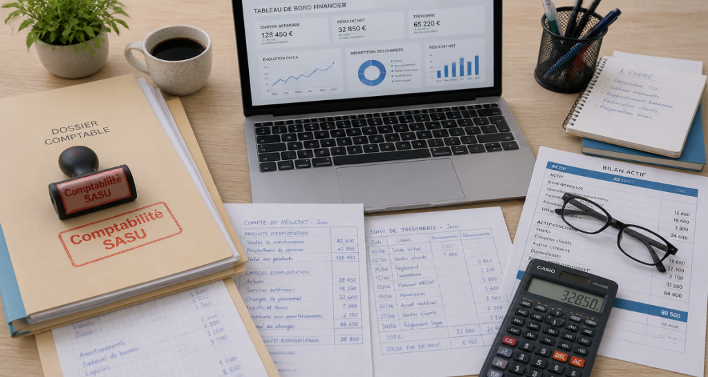 expert comptable sasu documents et ordinateur
