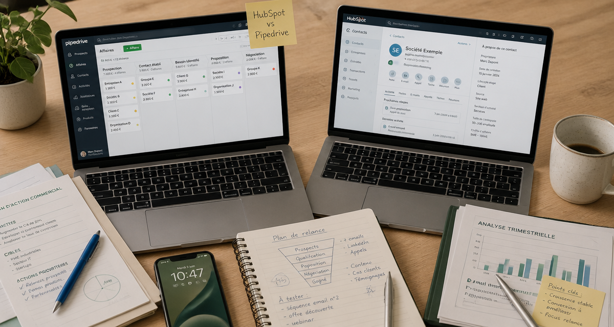 hubspot ou pipedrive sur un bureau moderne