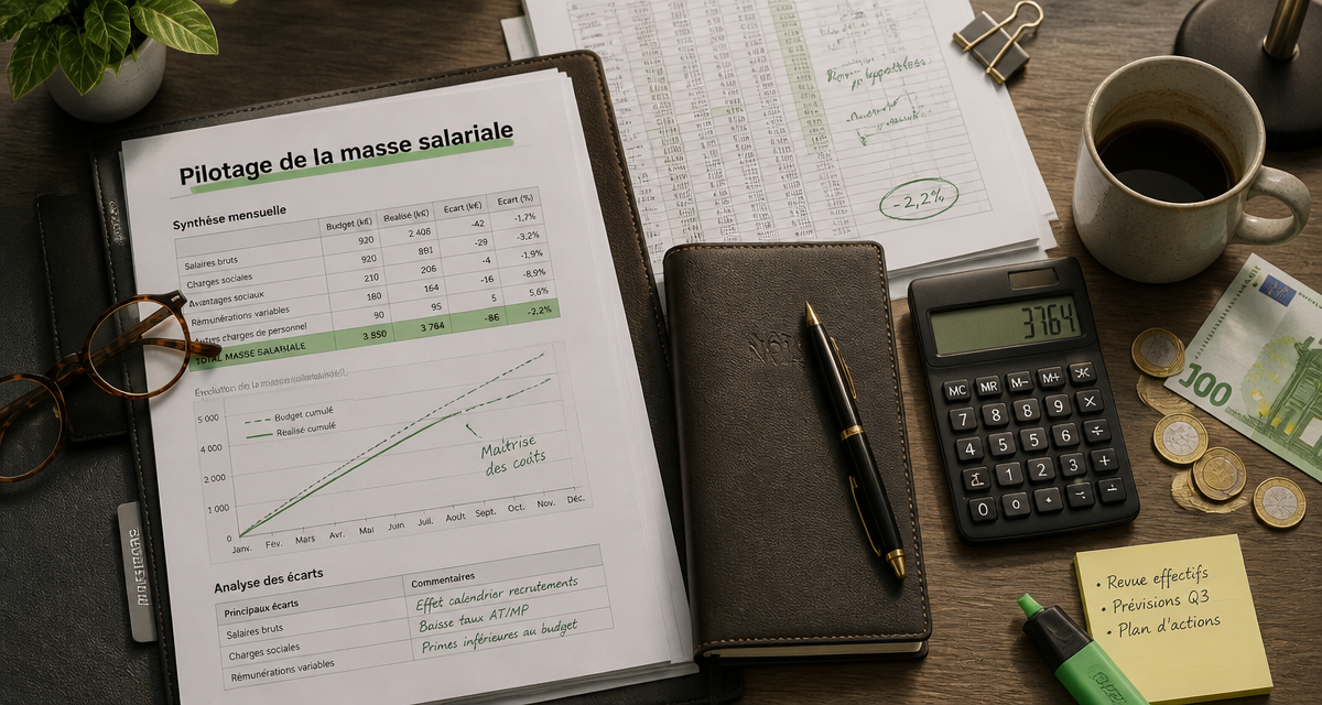 pilotage de la masse salariale, bureau, calculs