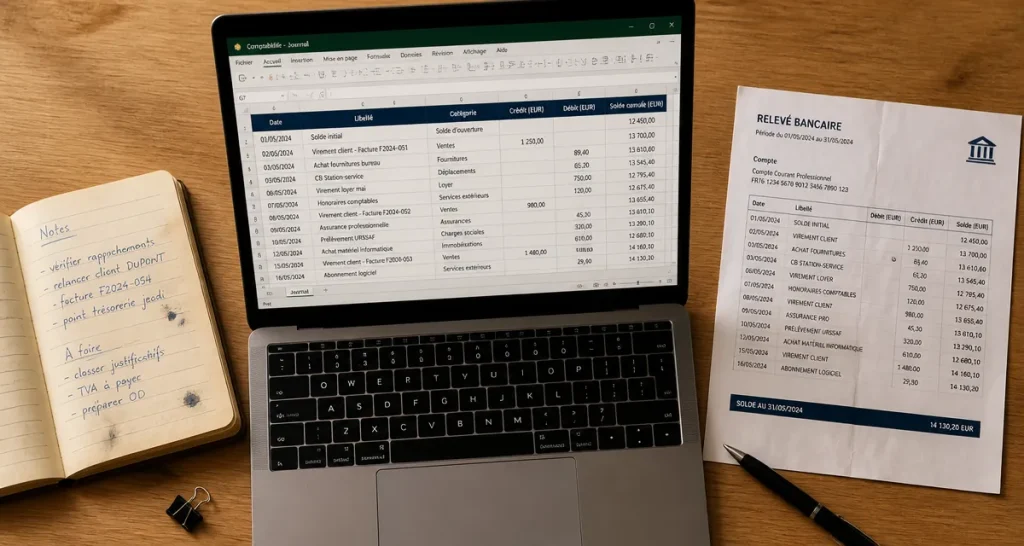 Tableau comptable excel gratuit avec 5 colonnes pour gestion sans erreur