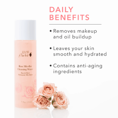 100% Pure Rose micellar cleansing water for removing makeup