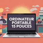 illustration taille ordinateur 15 pouces avec éléments mobilité et confort