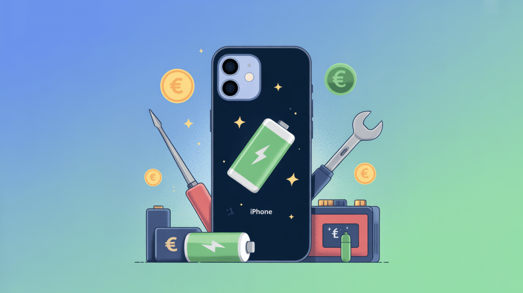 Illustration prix remplacement batterie iPhone icônes