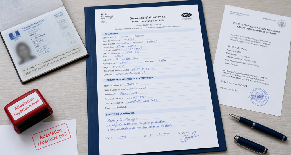 attestation de non inscription au répertoire civil sur bureau administratif