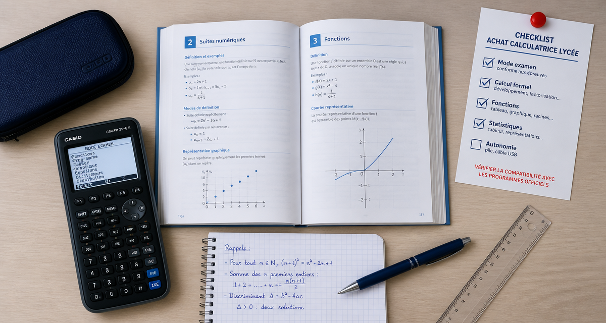 calculatrice pour le lycée sur bureau avec accessoires