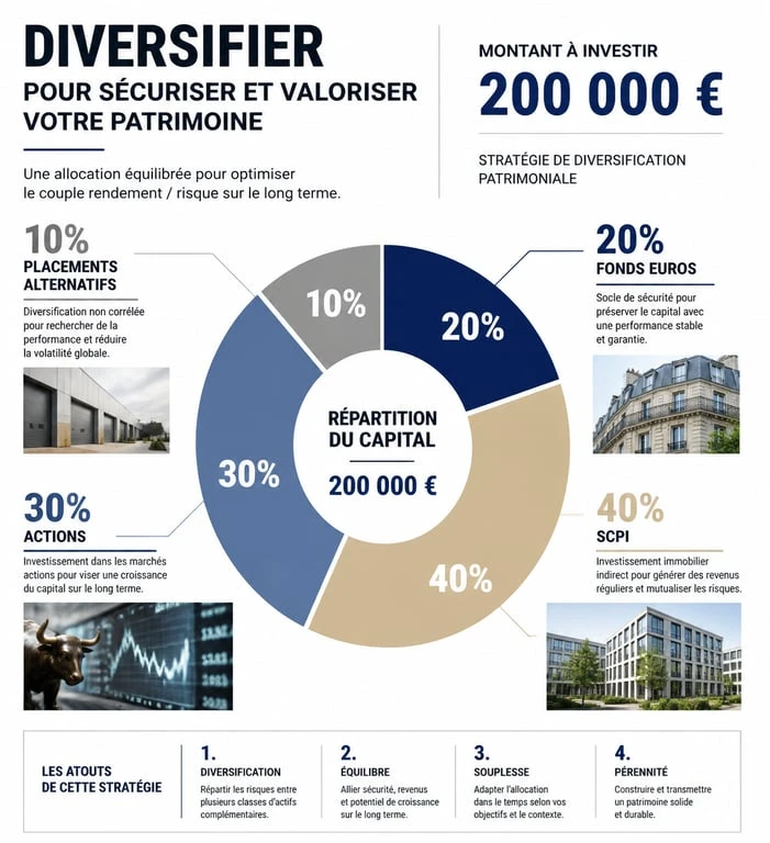 Répartition stratégique d'un capital de 200 000 euros pour optimiser les revenus mensuels