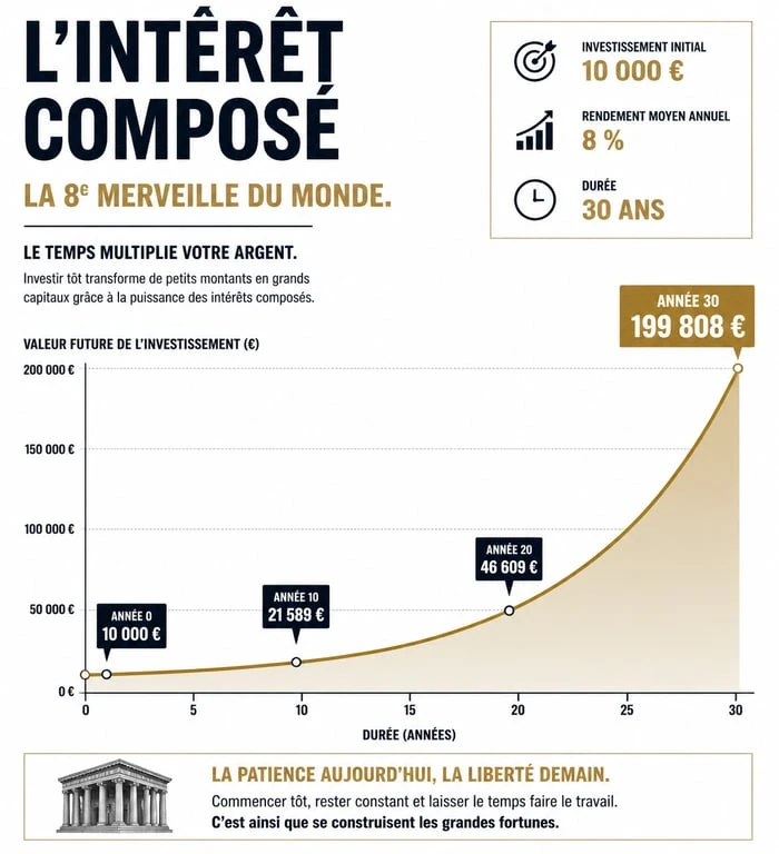 Graphique montrant la puissance des intérêts composés pour investir pour les nuls