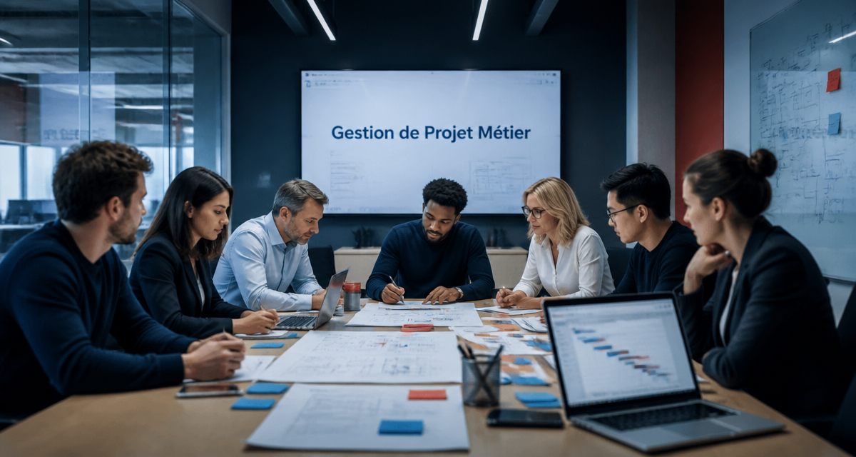 Gestion de projet métier équipe en réunion