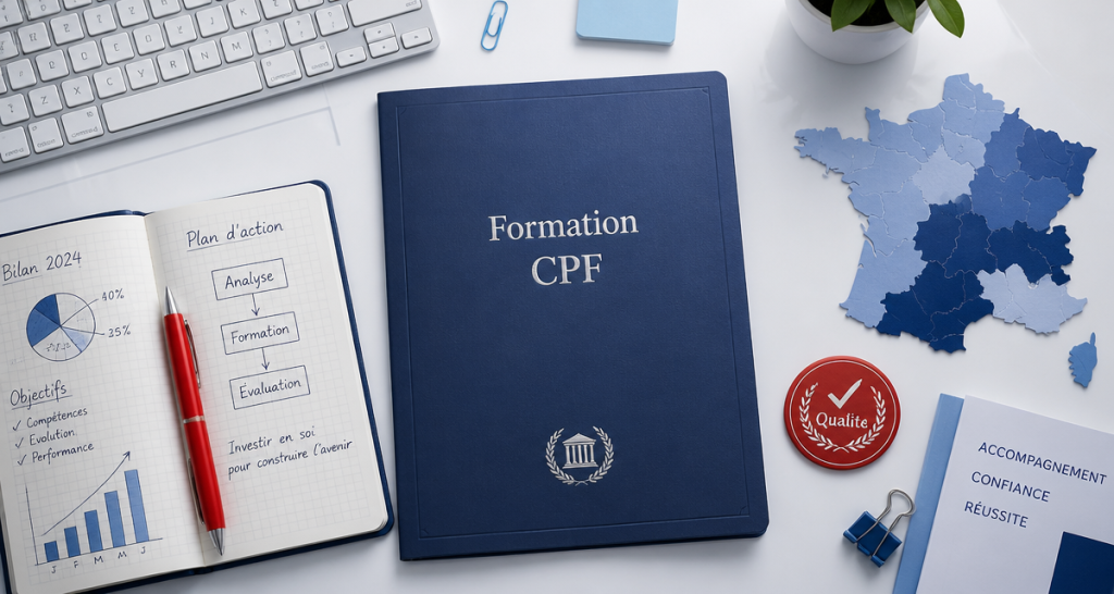 idée formation cpf dossier bleu sur bureau