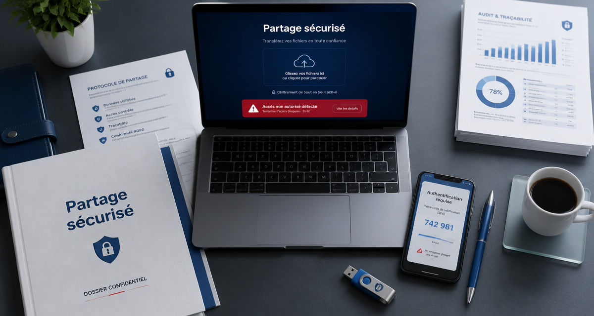 partage de fichier en ligne sécurisé sur bureau moderne
