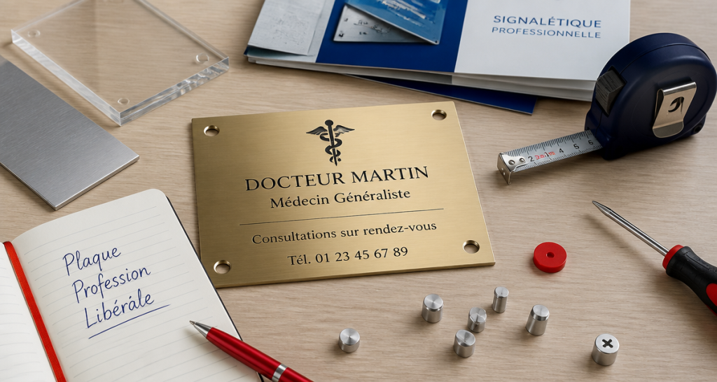 plaque profession libérale laiton et échantillons matériaux