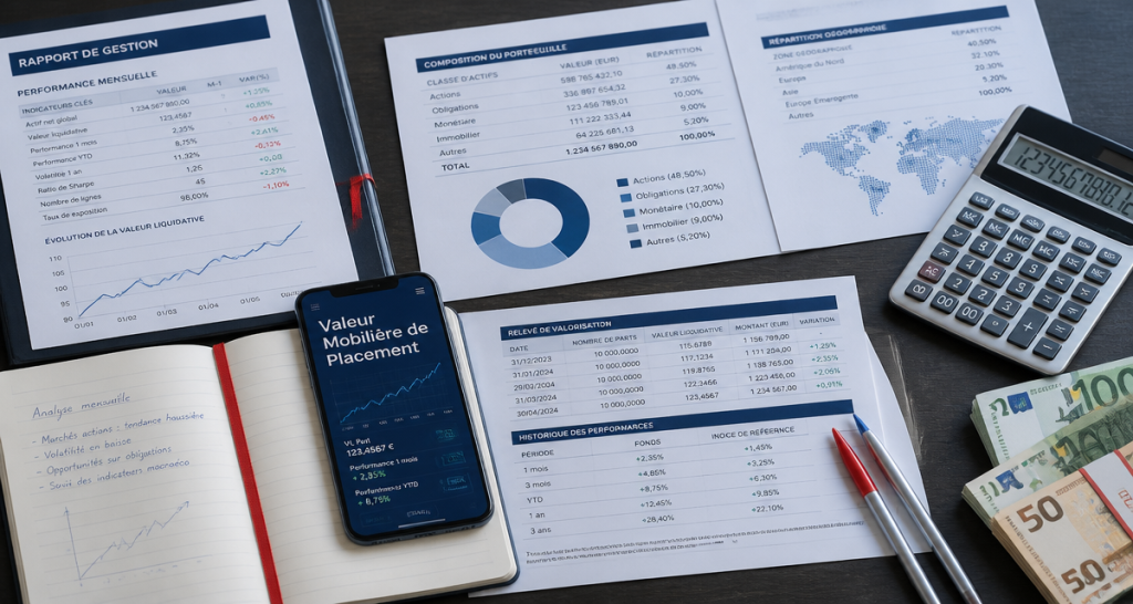 documents valeur mobiliere de placement sur bureau