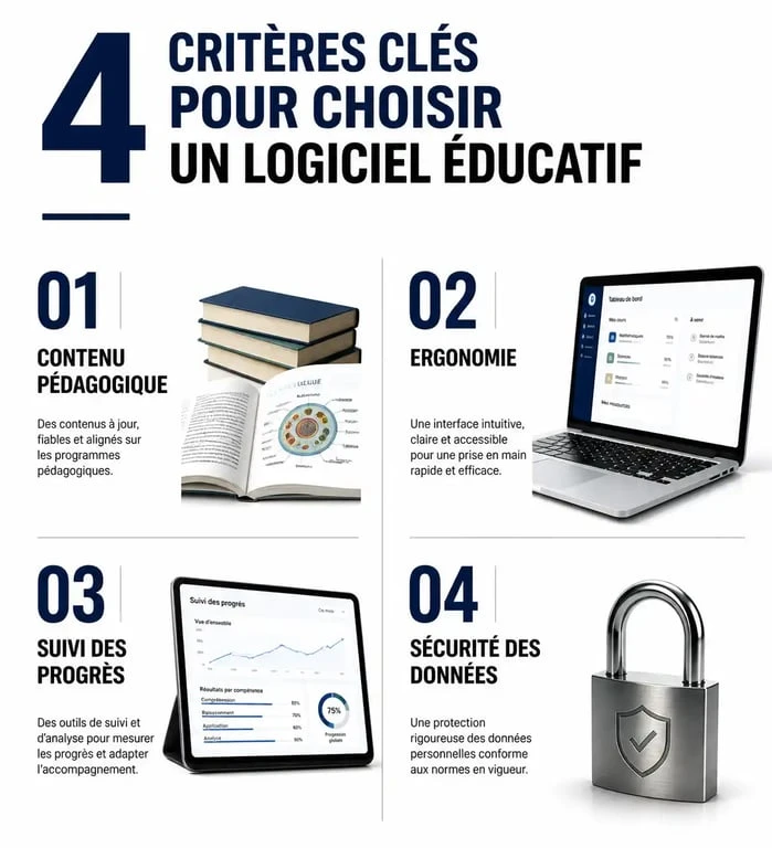 Infographie des critères de sélection pour choisir les meilleurs logiciels éducatifs pour enfants