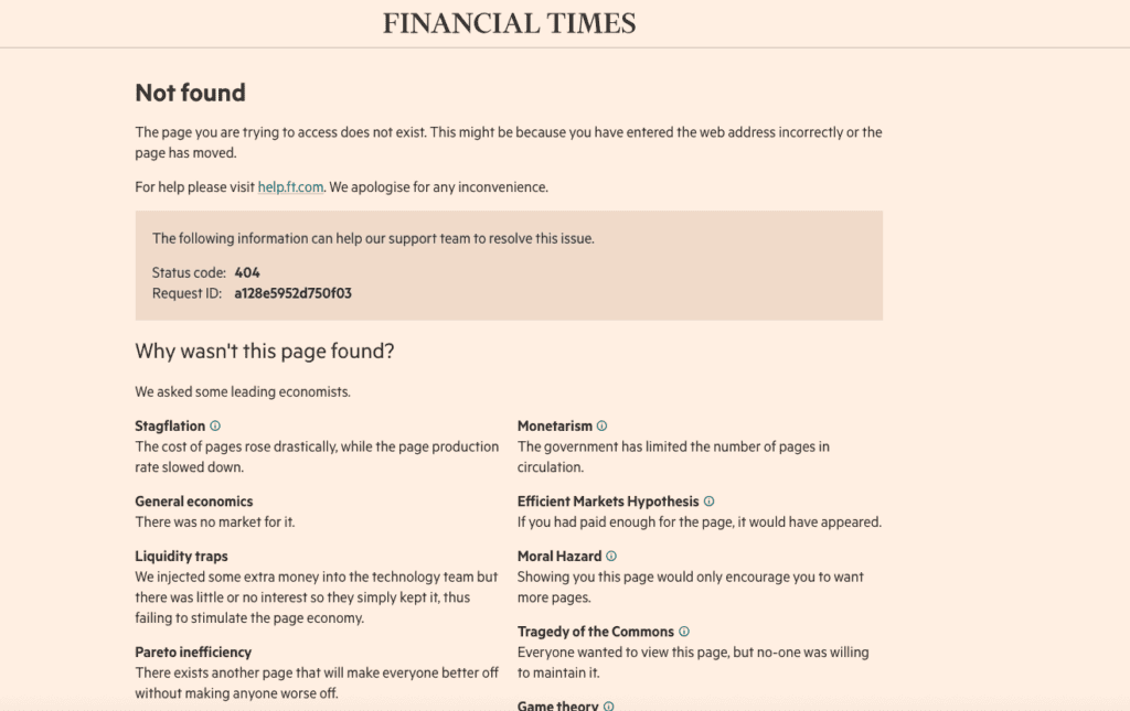 Financial times 404 error page design